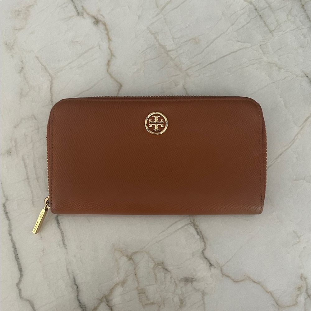 Tory Burch Tan Leather Zip Wallet